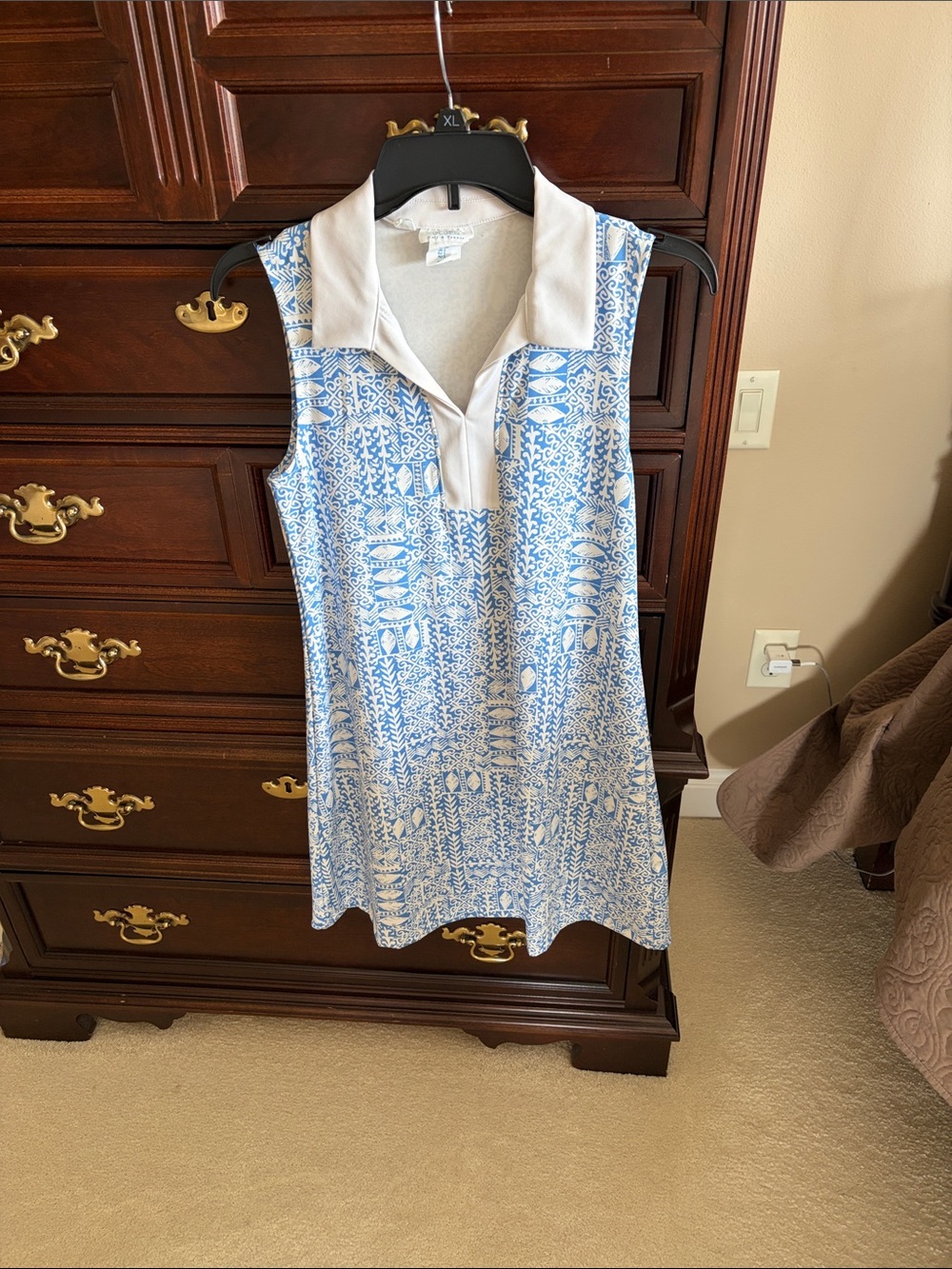 White & Blue Printed Sleeveless Golf/Tennis Dress
